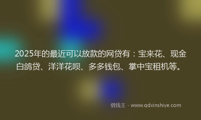 2025年的最近可以放款的网贷有：宝来花、现金白鸽贷、洋洋花呗、多多钱包、掌中宝租机等。