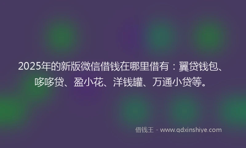 2025年的新版微信借钱在哪里借有：翼贷钱包、哆哆贷、盈小花、洋钱罐、万通小贷等。