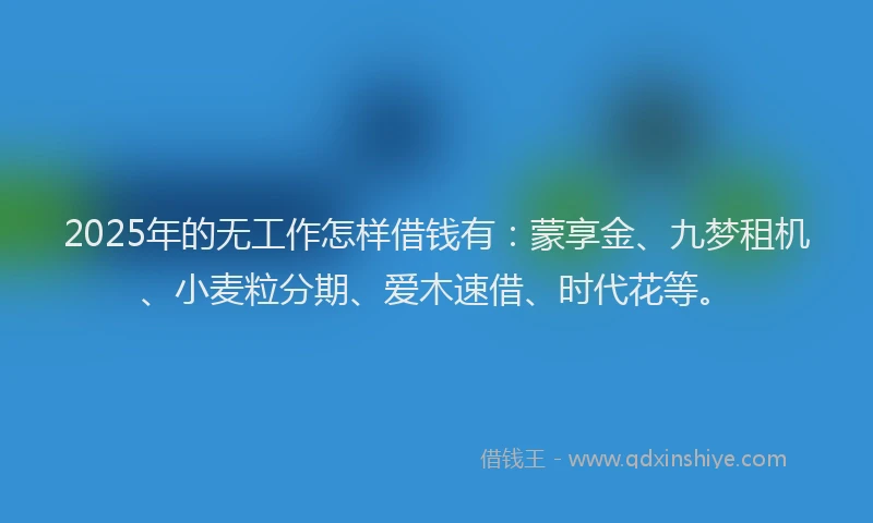 2025年的无工作怎样借钱有：蒙享金、九梦租机、小麦粒分期、爱木速借、时代花等。