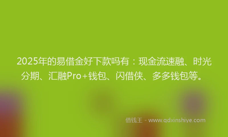 2025年的易借金好下款吗有：现金流速融、时光分期、汇融Pro+钱包、闪借侠、多多钱包等。