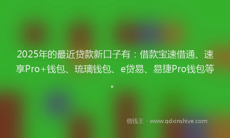2025年的最近贷款新口子有：借款宝速借通、速享Pro+钱包、琉璃钱包、e贷易、易捷Pro钱包等。