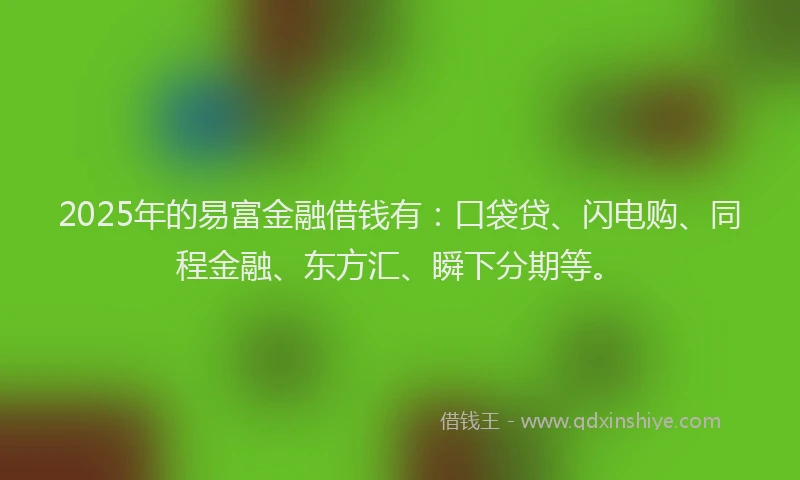 2025年的易富金融借钱有：口袋贷、闪电购、同程金融、东方汇、瞬下分期等。