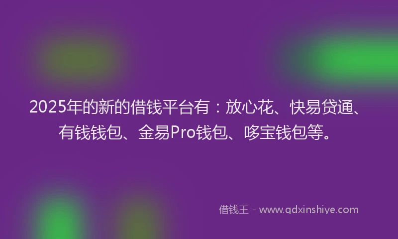 2025年的新的借钱平台有：放心花、快易贷通、有钱钱包、金易Pro钱包、哆宝钱包等。