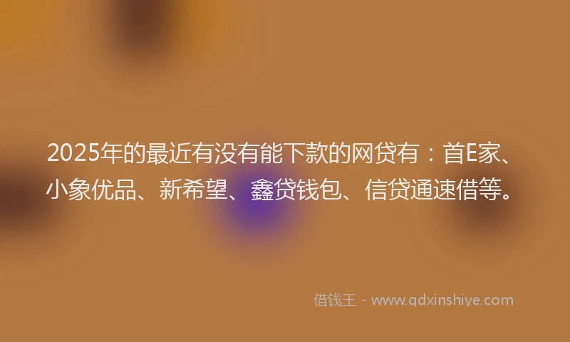 2025年的最近有没有能下款的网贷有：首E家、小象优品、新希望、鑫贷钱包、信贷通速借等。