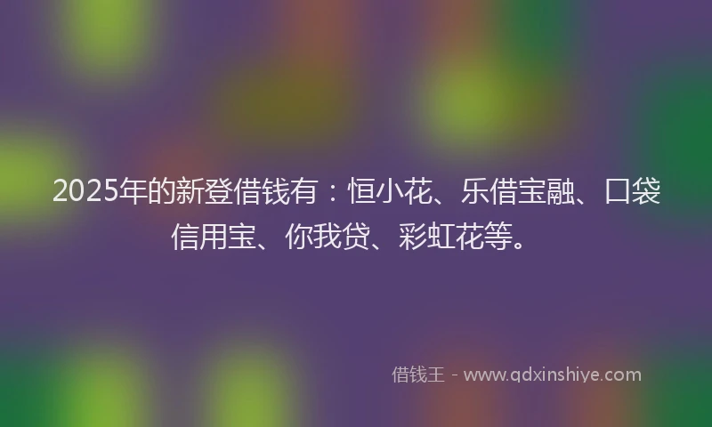 2025年的新登借钱有：恒小花、乐借宝融、口袋信用宝、你我贷、彩虹花等。