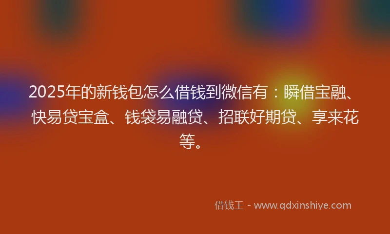2025年的新钱包怎么借钱到微信有：瞬借宝融、快易贷宝盒、钱袋易融贷、招联好期贷、享来花等。