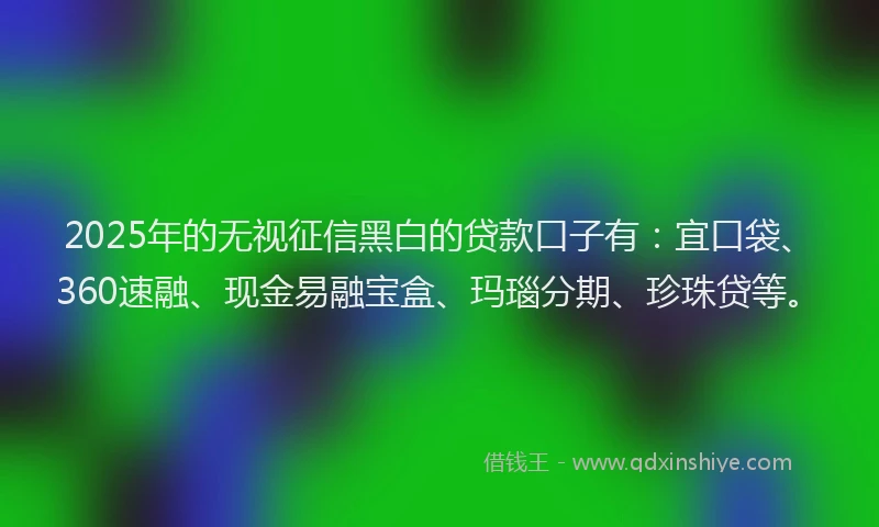 2025年的无视征信黑白的贷款口子有：宜口袋、360速融、现金易融宝盒、玛瑙分期、珍珠贷等。