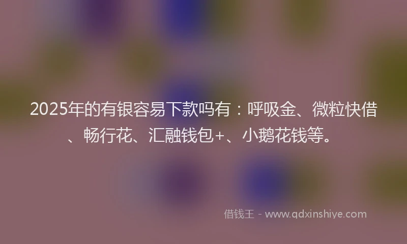 2025年的有银容易下款吗有：呼吸金、微粒快借、畅行花、汇融钱包+、小鹅花钱等。