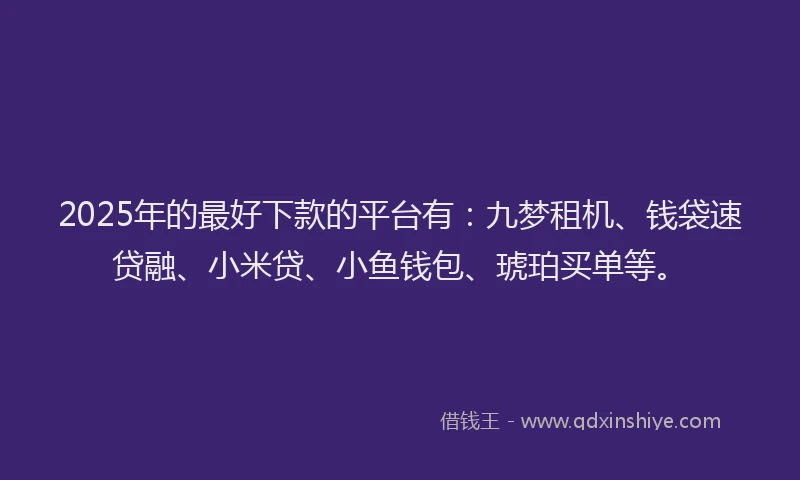 2025年的最好下款的平台有：九梦租机、钱袋速贷融、小米贷、小鱼钱包、琥珀买单等。
