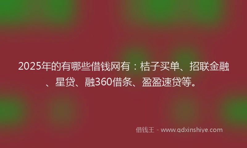 2025年的有哪些借钱网有：桔子买单、招联金融、星贷、融360借条、盈盈速贷等。