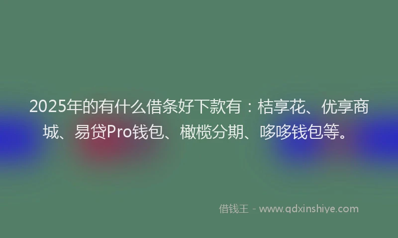 2025年的有什么借条好下款有：桔享花、优享商城、易贷Pro钱包、橄榄分期、哆哆钱包等。