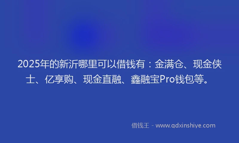 2025年的新沂哪里可以借钱有：金满仓、现金侠士、亿享购、现金直融、鑫融宝Pro钱包等。