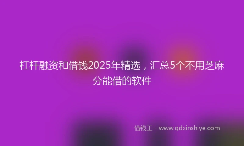 杠杆融资和借钱2025年精选，汇总5个不用芝麻分能借的软件