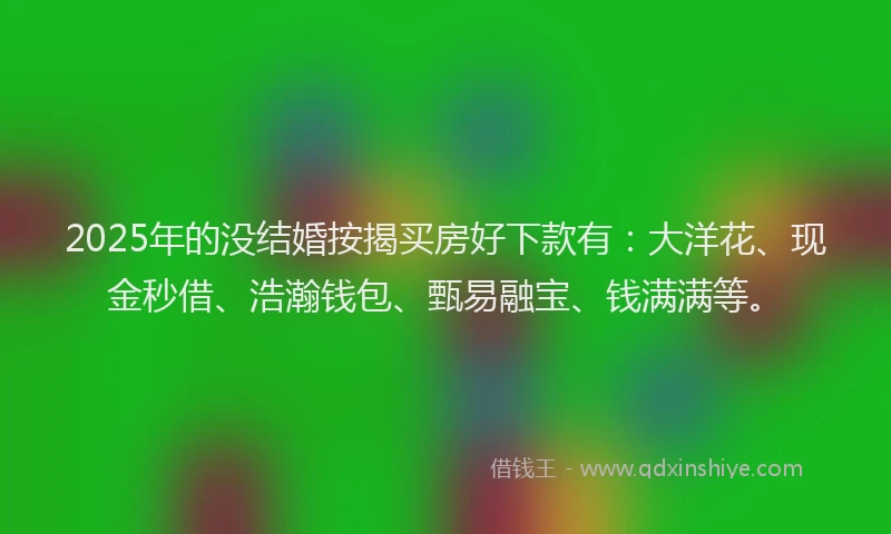 2025年的没结婚按揭买房好下款有：大洋花、现金秒借、浩瀚钱包、甄易融宝、钱满满等。