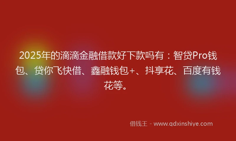 2025年的滴滴金融借款好下款吗有：智贷Pro钱包、贷你飞快借、鑫融钱包+、抖享花、百度有钱花等。