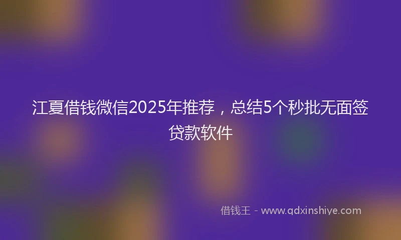 江夏借钱微信2025年推荐，总结5个秒批无面签贷款软件