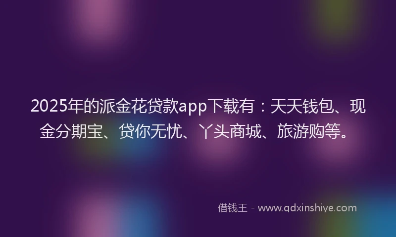 2025年的派金花贷款app下载有：天天钱包、现金分期宝、贷你无忧、丫头商城、旅游购等。