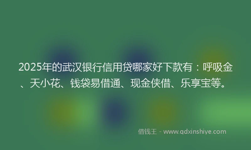 2025年的武汉银行信用贷哪家好下款有：呼吸金、天小花、钱袋易借通、现金侠借、乐享宝等。