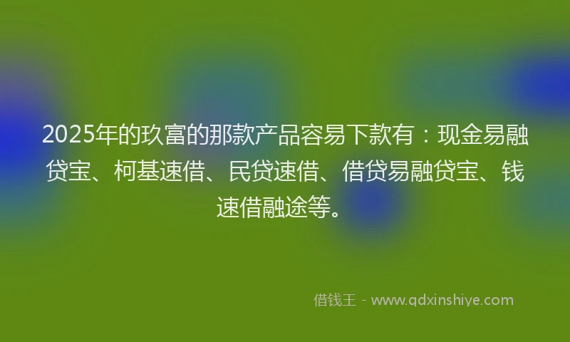 2025年的玖富的那款产品容易下款有：现金易融贷宝、柯基速借、民贷速借、借贷易融贷宝、钱速借融途等。
