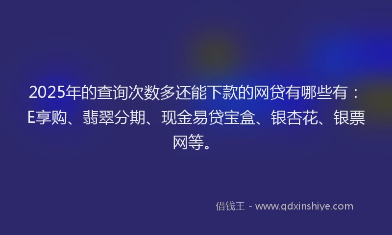 2025年的查询次数多还能下款的网贷有哪些有：E享购、翡翠分期、现金易贷宝盒、银杏花、银票网等。
