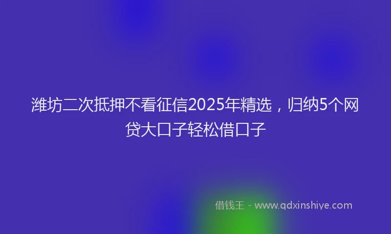 潍坊二次抵押不看征信2025年精选，归纳5个网贷大口子轻松借口子