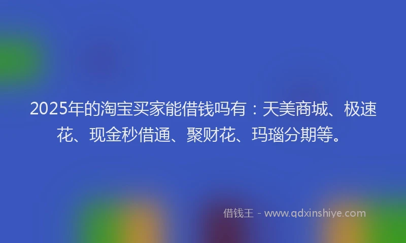 2025年的淘宝买家能借钱吗有：天美商城、极速花、现金秒借通、聚财花、玛瑙分期等。