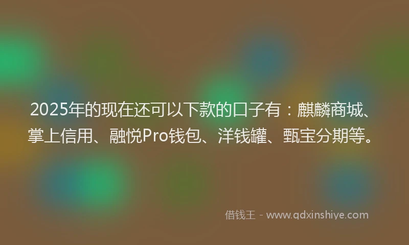 2025年的现在还可以下款的口子有：麒麟商城、掌上信用、融悦Pro钱包、洋钱罐、甄宝分期等。