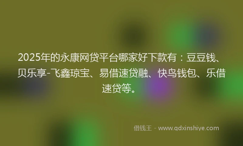 2025年的永康网贷平台哪家好下款有：豆豆钱、贝乐享-飞鑫琼宝、易借速贷融、快鸟钱包、乐借速贷等。
