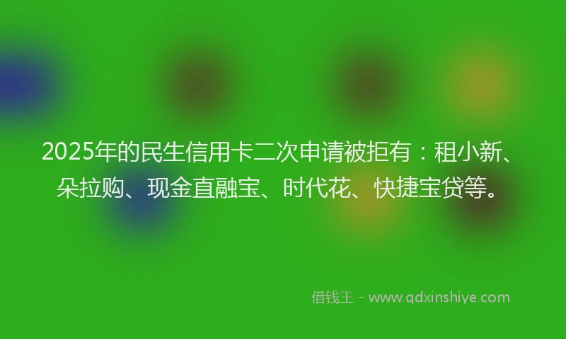 2025年的民生信用卡二次申请被拒有：租小新、朵拉购、现金直融宝、时代花、快捷宝贷等。
