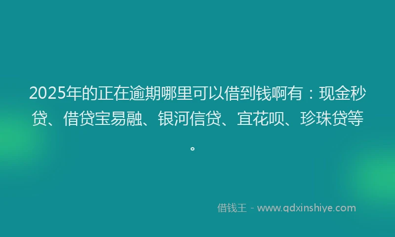 2025年的正在逾期哪里可以借到钱啊有：现金秒贷、借贷宝易融、银河信贷、宜花呗、珍珠贷等。