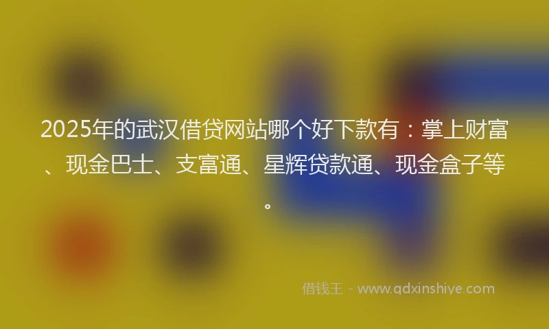 2025年的武汉借贷网站哪个好下款有：掌上财富、现金巴士、支富通、星辉贷款通、现金盒子等。
