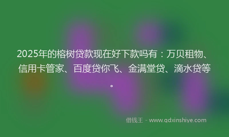 2025年的榕树贷款现在好下款吗有：万贝租物、信用卡管家、百度贷你飞、金满堂贷、滴水贷等。