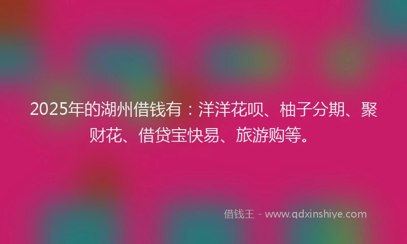 2025年的湖州借钱有：洋洋花呗、柚子分期、聚财花、借贷宝快易、旅游购等。