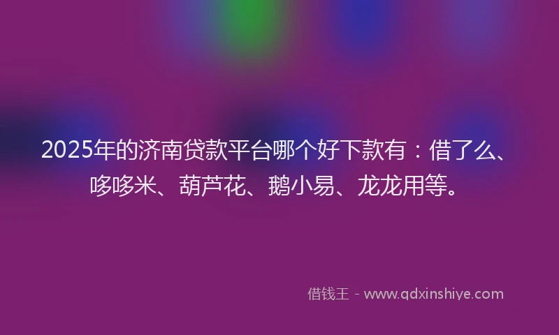2025年的济南贷款平台哪个好下款有：借了么、哆哆米、葫芦花、鹅小易、龙龙用等。