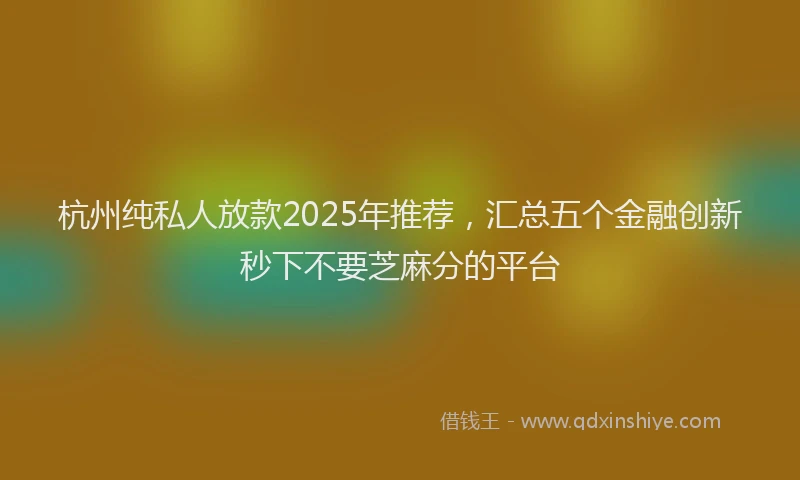 杭州纯私人放款2025年推荐，汇总五个金融创新秒下不要芝麻分的平台
