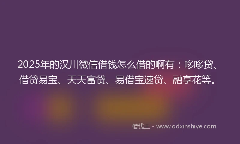2025年的汉川微信借钱怎么借的啊有：哆哆贷、借贷易宝、天天富贷、易借宝速贷、融享花等。