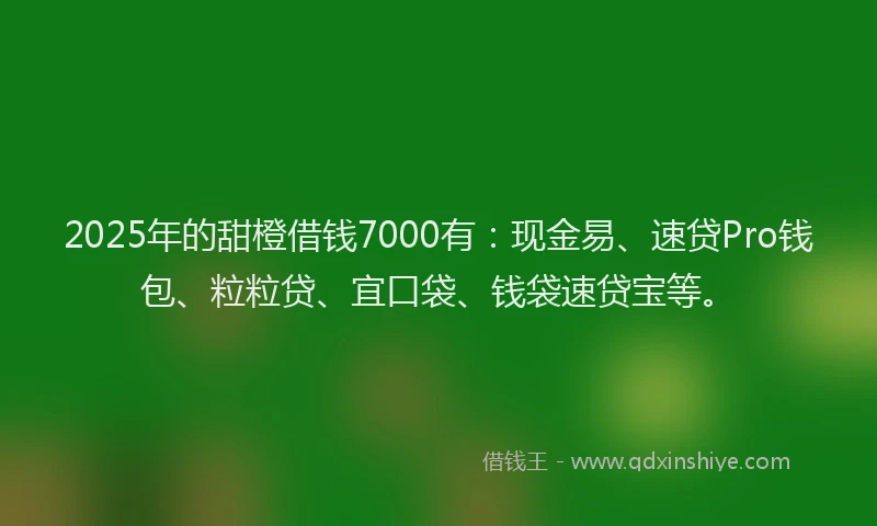 2025年的甜橙借钱7000有：现金易、速贷Pro钱包、粒粒贷、宜口袋、钱袋速贷宝等。
