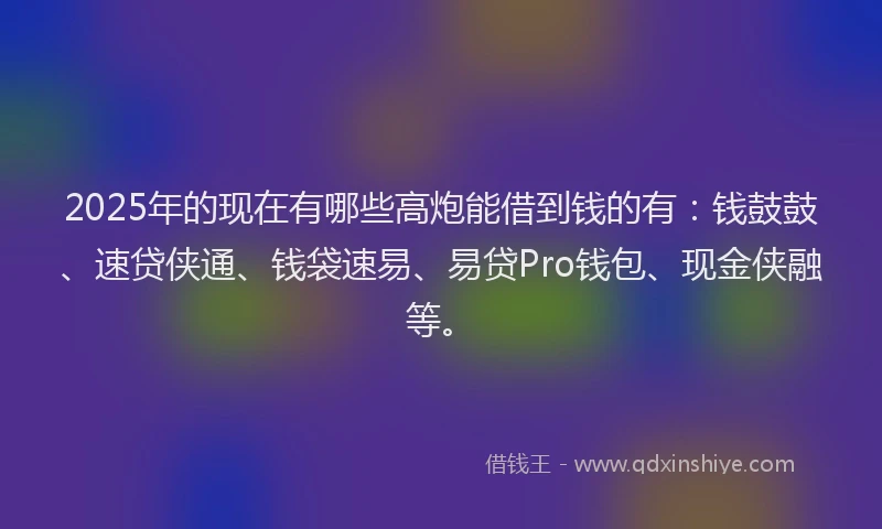 2025年的现在有哪些高炮能借到钱的有：钱鼓鼓、速贷侠通、钱袋速易、易贷Pro钱包、现金侠融等。