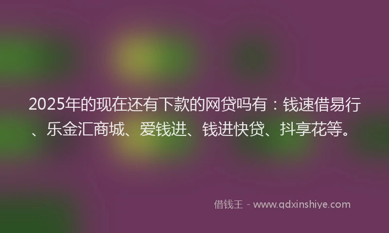 2025年的现在还有下款的网贷吗有：钱速借易行、乐金汇商城、爱钱进、钱进快贷、抖享花等。