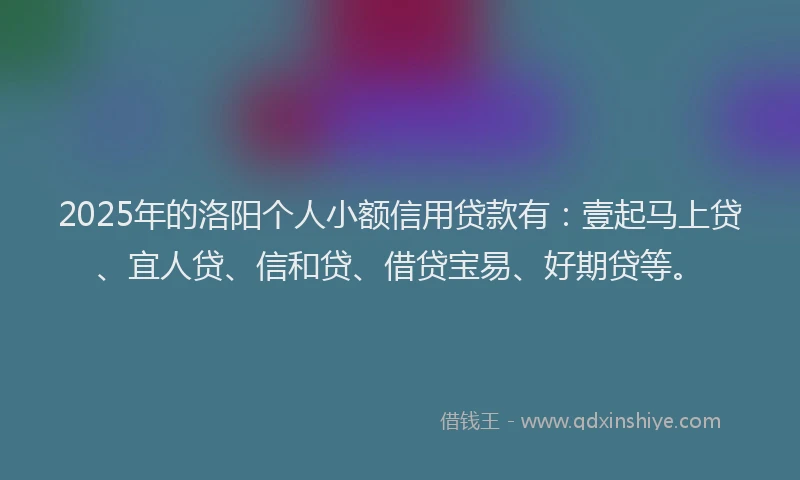2025年的洛阳个人小额信用贷款有：壹起马上贷、宜人贷、信和贷、借贷宝易、好期贷等。