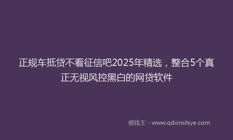 正规车抵贷不看征信吧2025年精选，整合5个真正无视风控黑白的网贷软件