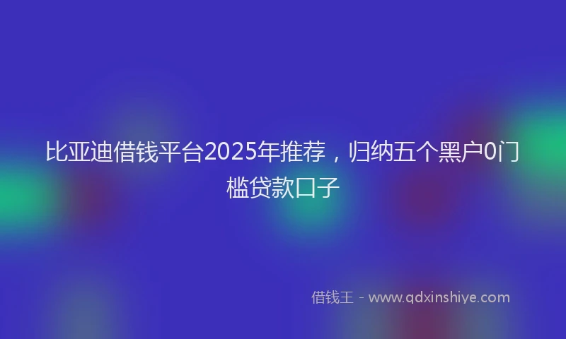 比亚迪借钱平台2025年推荐，归纳五个黑户0门槛贷款口子