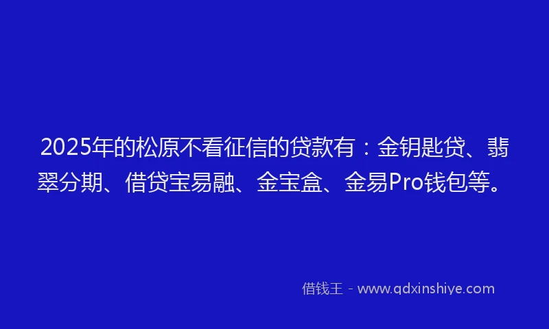 2025年的松原不看征信的贷款有：金钥匙贷、翡翠分期、借贷宝易融、金宝盒、金易Pro钱包等。