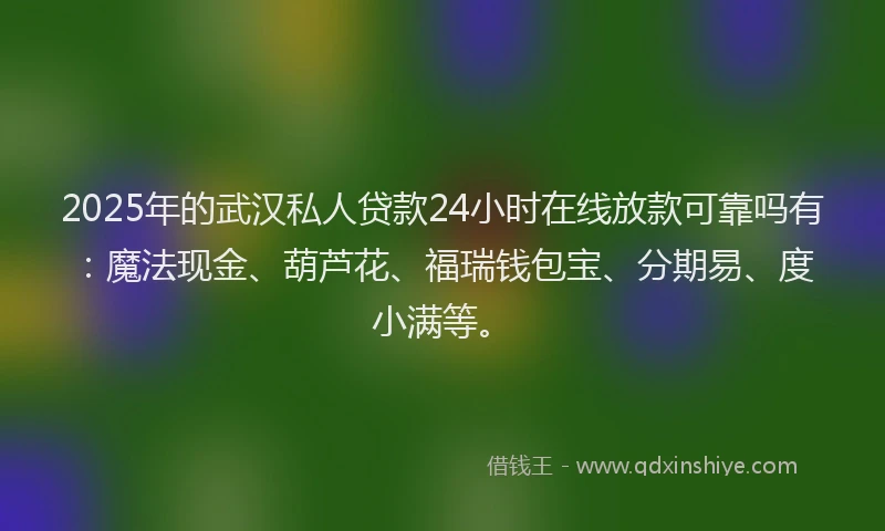 2025年的武汉私人贷款24小时在线放款可靠吗有：魔法现金、葫芦花、福瑞钱包宝、分期易、度小满等。