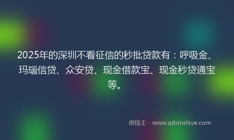 2025年的深圳不看征信的秒批贷款有：呼吸金、玛瑙信贷、众安贷、现金借款宝、现金秒贷通宝等。