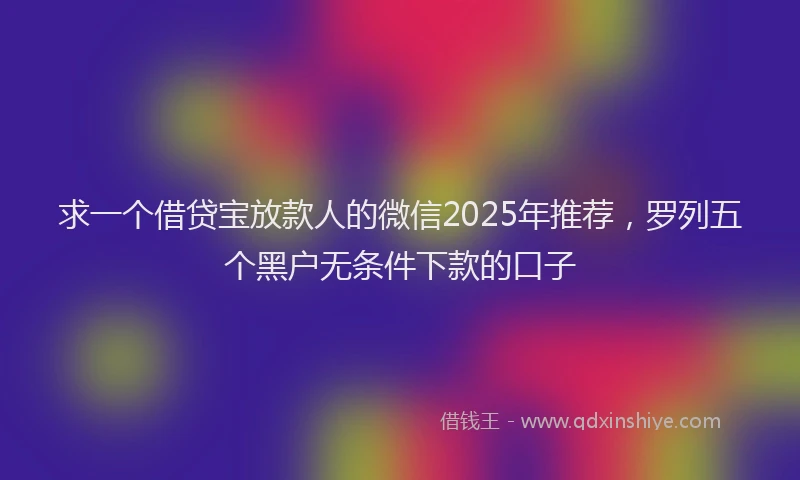 求一个借贷宝放款人的微信2025年推荐，罗列五个黑户无条件下款的口子