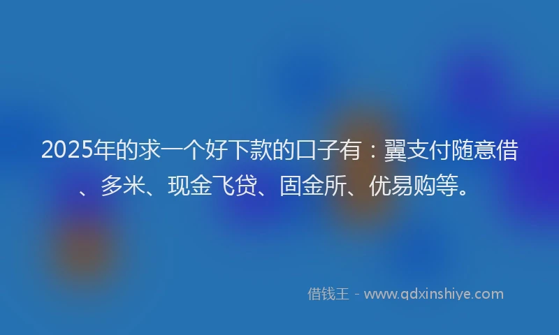 2025年的求一个好下款的口子有：翼支付随意借、多米、现金飞贷、固金所、优易购等。