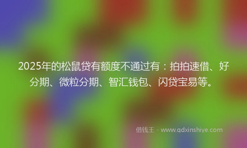 2025年的松鼠贷有额度不通过有：拍拍速借、好分期、微粒分期、智汇钱包、闪贷宝易等。