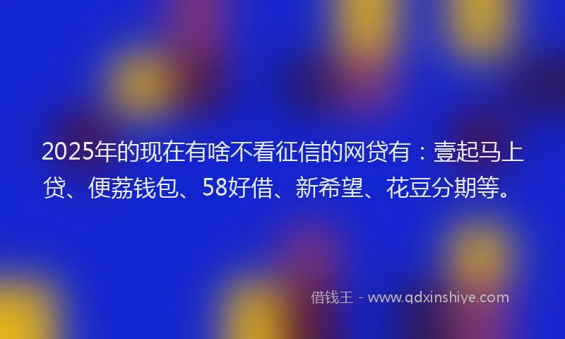 2025年的现在有啥不看征信的网贷有：壹起马上贷、便荔钱包、58好借、新希望、花豆分期等。