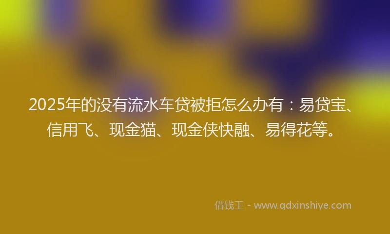 2025年的没有流水车贷被拒怎么办有：易贷宝、信用飞、现金猫、现金侠快融、易得花等。